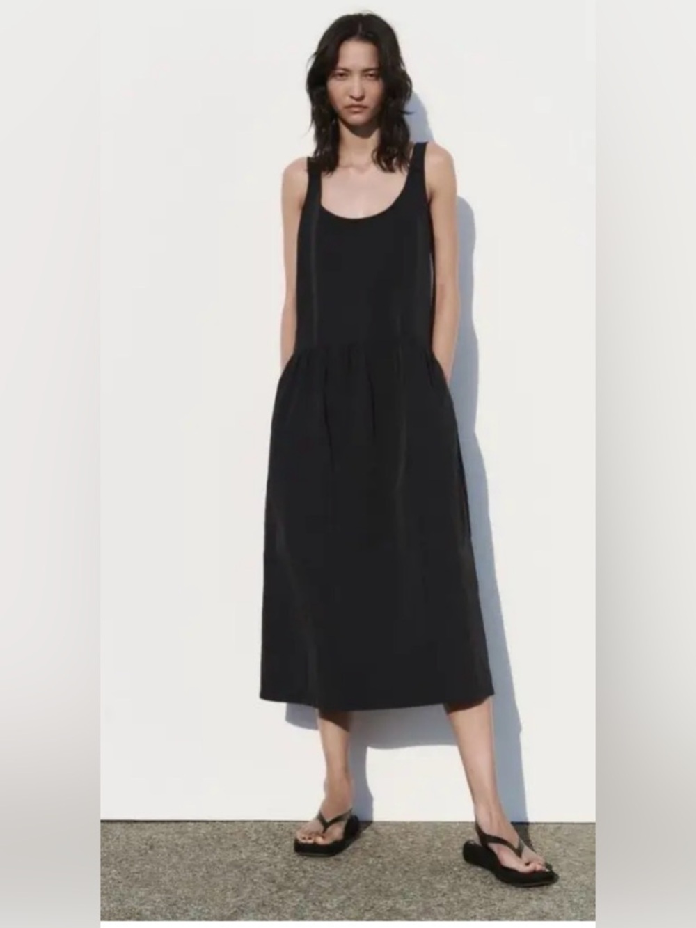 Zara Voluminous Nylon black Midi Dress sz small S